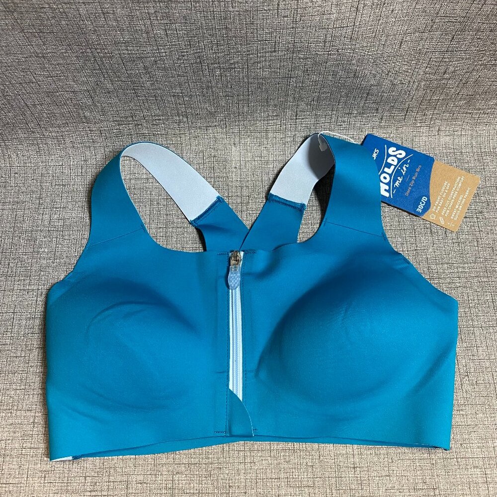 NWT Brooks Women’s Dare Blue Zip Front Zipper Run Sports Bra Size 30C(D)